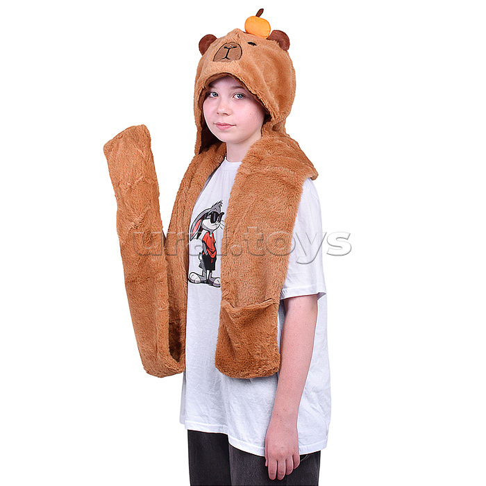 Шапка карнавальная "Капибара" с апельсинкой 43*40 см.