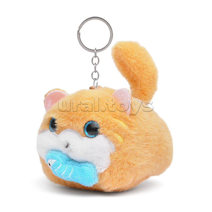 Мягкая игрушка-брелок "Котик с рыбкой" с кольцом 9см