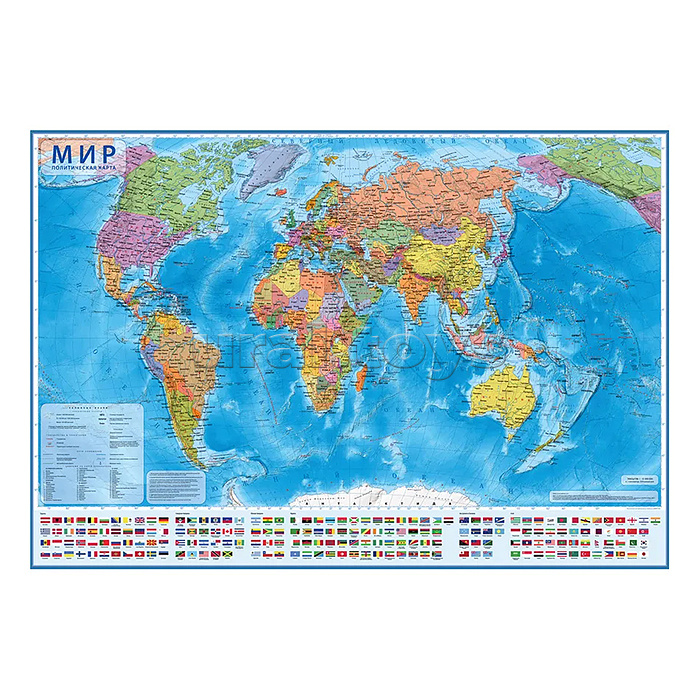 Интерактивная карта мира политическая 1:15,5М 199х134см (с ламинацией)