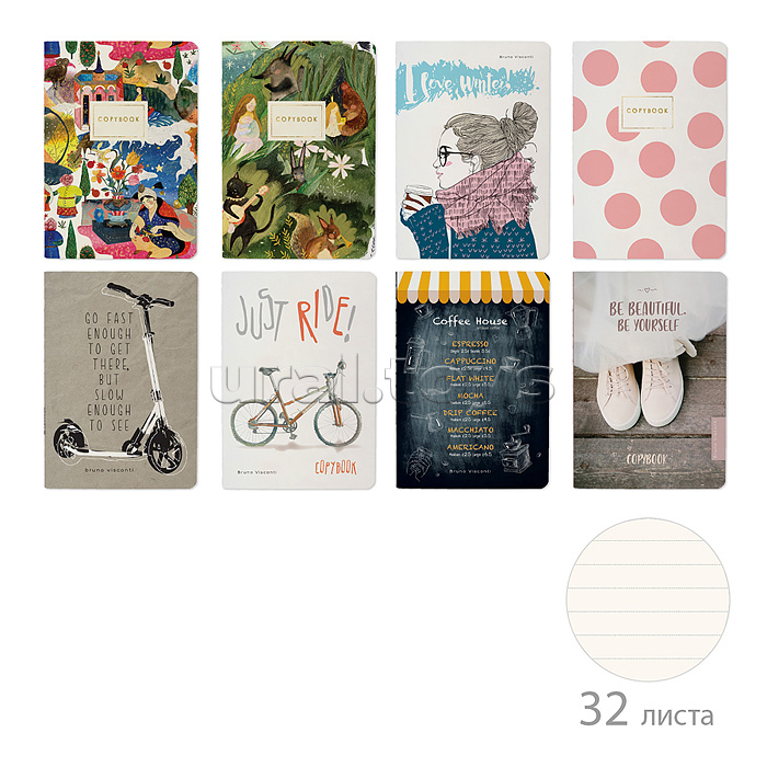 Блокнот  А6 на скобе  32л, линейка, Микс 8 дизайнов, вид 1