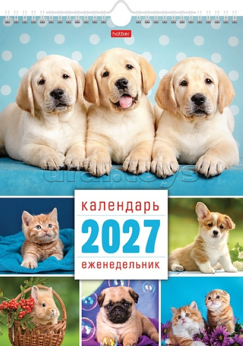 56Кнп4гр_21054 Календарь -Еженедельник настенный перекидной 56л 24х32см  на 2027г бум. Мелованная на гребне с ригелем-Наши любимцы- в инд.упак.с европодвесом