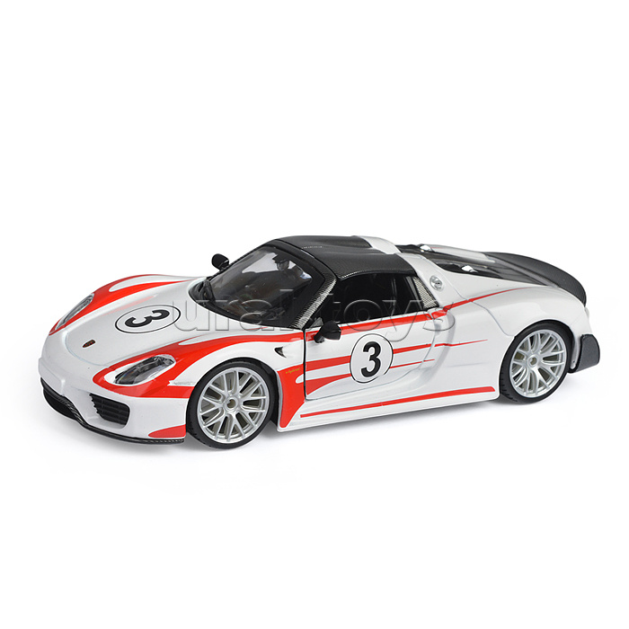 Гоночная машинка die-cast Porsche 918 Weissach, 1:24, белая, открывающиеся двери