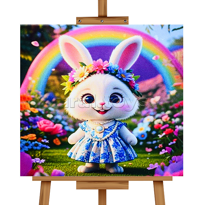 Мозаика алмазная "Зайка с радугой" 20*20 см.