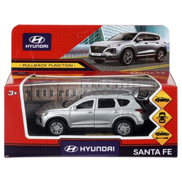 Машина металл Hyundai длина 12 см, двер, багаж, инер, серебристый