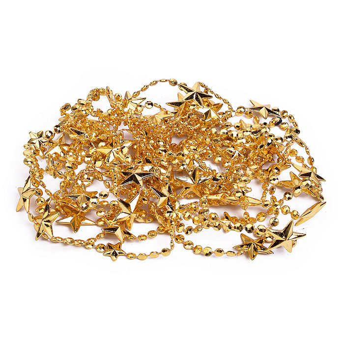 Бусы новогодние "Золотые" со звёздочками (5м)в пакете