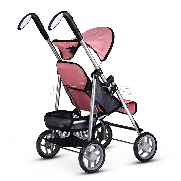 Коляска для кукол металлическая, складная, прогулочная с козырьком, с корзиной, цвет розовый