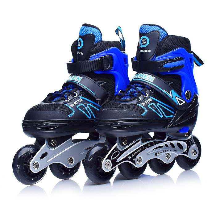 Роликовые коньки раздвижные, PU колёса со светом, размер S, черно-синие, в сумке
