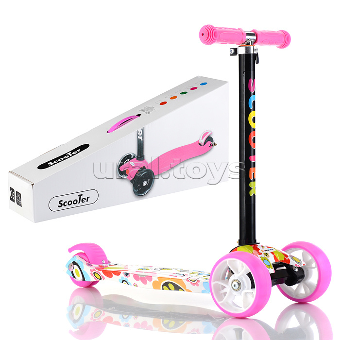 Самокат 3-х кол., цвет микс, светящиеся колёса, PU, ABEC 7, в коробке