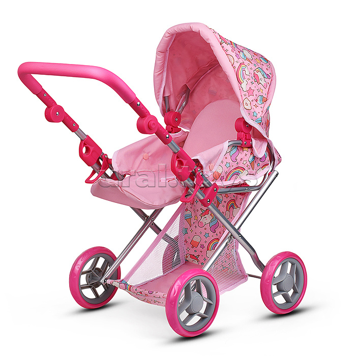 Коляска для кукол, металлическая, складная, с сумкой-переноской, корзиной и складным козырьком в пакете