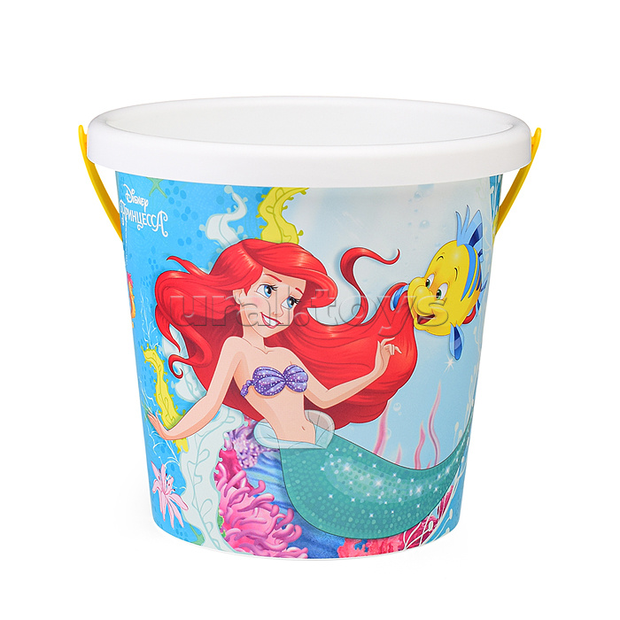 Набор Disney «Русалочка» №4: ведро с наклейкой, ситечко "Солнышко", лопатка №5, грабельки №5, формочки (Ариэль + морской конёк), лейка №10