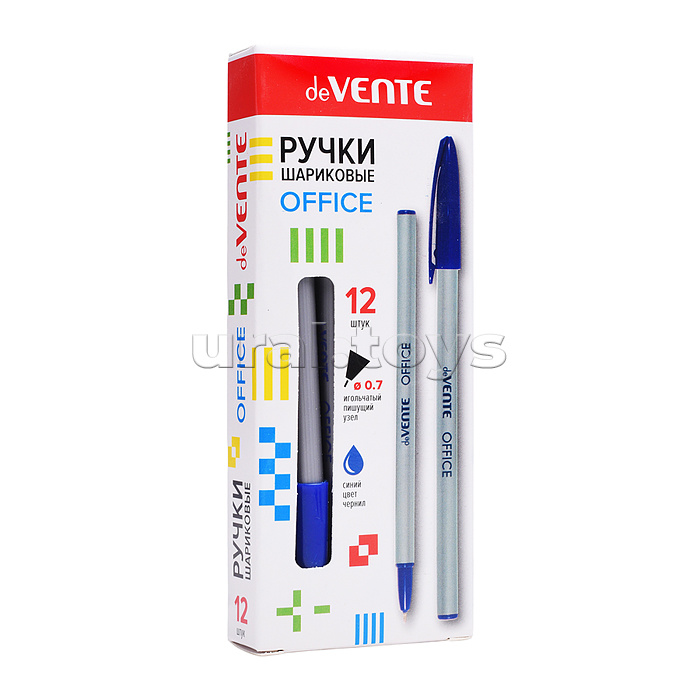Ручка шариковая "Office" d=0,7 мм, непрозрачный серебристый корпус, игольчатый пишущий узел, одноразовая, индивидуальная маркировка, синяя