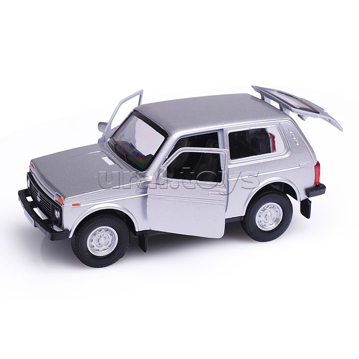 Машина металл LADA 4x4 12 см, двери, багаж, инерц, серебристый Машина металл LADA 4x4 12 см, двери, багаж, инерц, серебристый