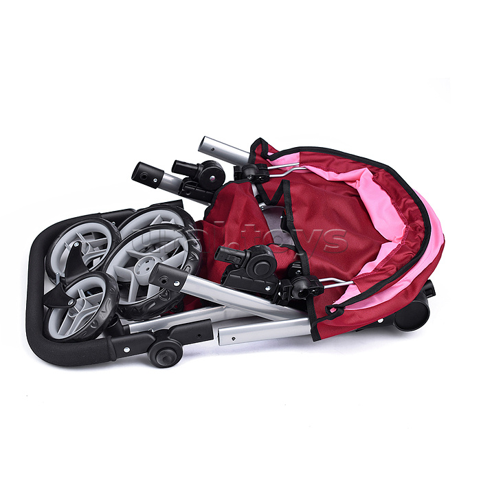 Коляска для кукол металлическая, регулируемая ручка, с корзиной, цвет розово-бородовый, в пакете