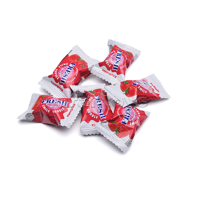 Резинка жевательная дражированная "FRESH SMILE Bubble" со вкусом клубники с жидкими центром 100шт