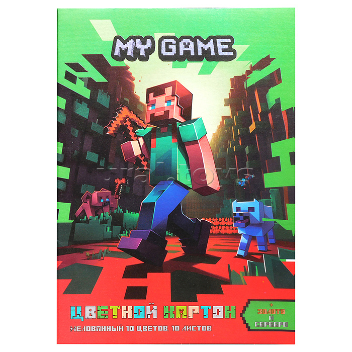 Картон цветной "My Game" 10 листов, 10 цветов (8 цветов +золото+серебро) мелованный односторонний