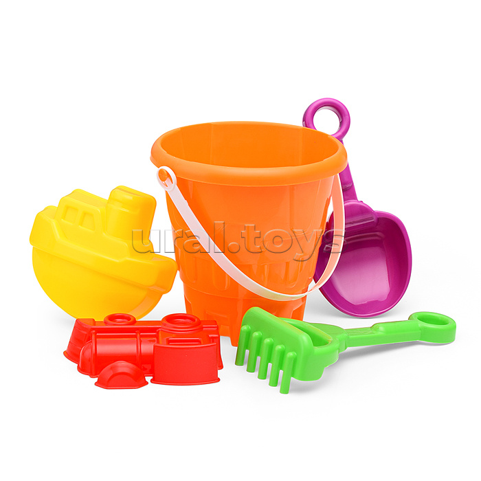 Набор песочный №13 (ведро+лопатка+грабли+2 формочки транспорт)