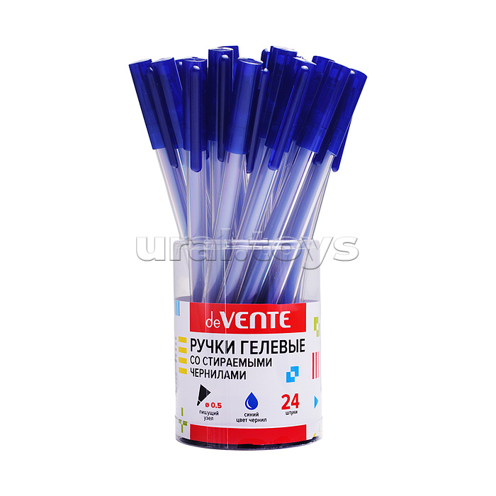 Ручка гелевая стираемая "Destello" d=0,5 мм, прозрачный, с ластиком, сменный стержень, синяя