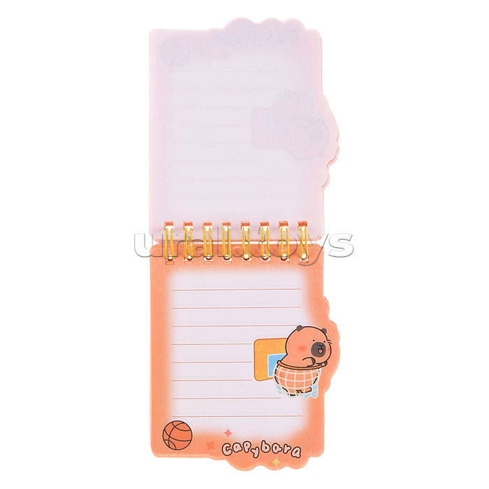 Блокнот на евроспирали "Капибара" 8.5х10 см, 60 листов, линованный внутренний блок, плотность бумаги 70 г/м2, 4 дизайна в ассортименте, ОПП-упаковка