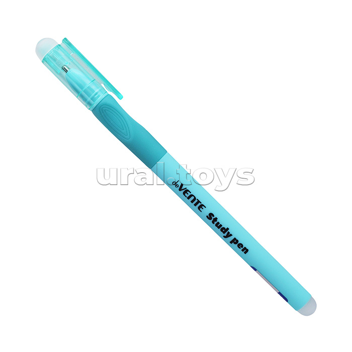 Ручка гелевая стираемая "Study Pen. School" d=0,7 мм, корпус ассорти 3 цвета с покрытием Velvet Touch, с эргономичным каучуковым держателем, с 2-мя ластиками (в колпачке и на конце корпуса) сменный стержень, индивидуальная маркировка, синяя