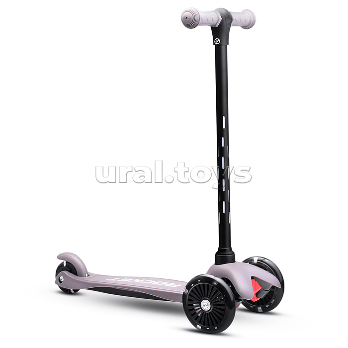 Самокат 3-х колесный ROCKET,колеса PU со светом, светящаяся стойка, ABEC 7, серый