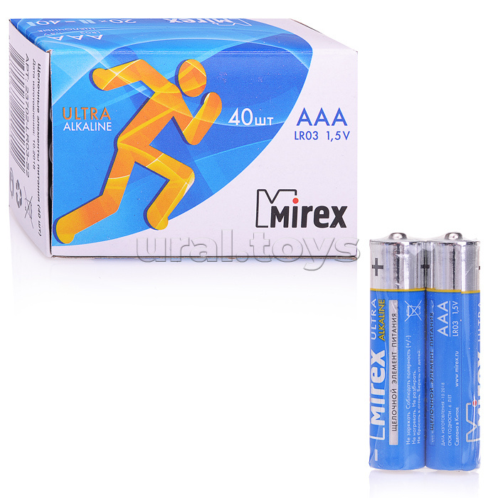 Батарея щелочная Mirex LR03 / AAA 1,5V, в упаковке 40 шт., (2)