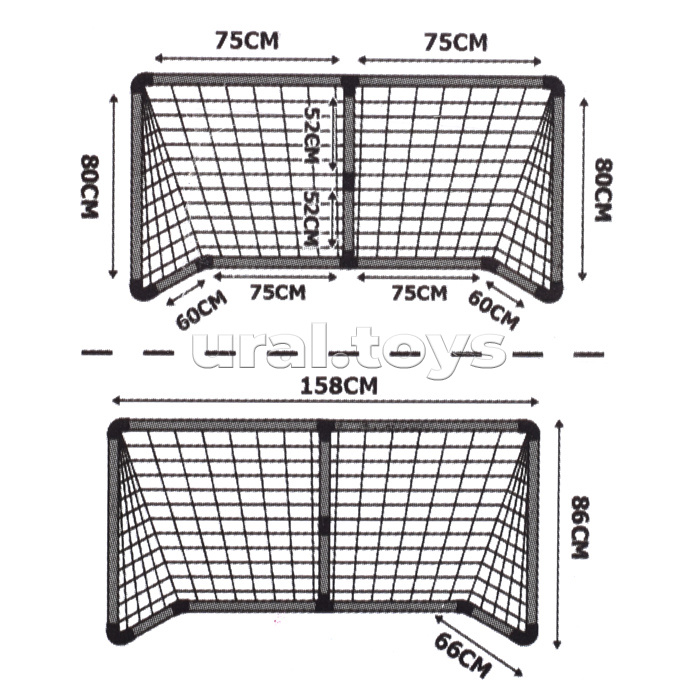 Ворота футбольные WT6614 (66*86*158) с мячом, в коробке