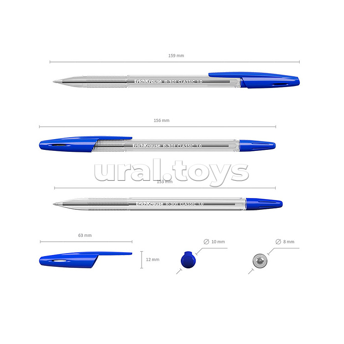 Ручка шариковая ErichKrause® R-301 Classic Stick 1.0, цвет чернил: синий, черный, красный, зеленый (в пакете по 4 шт.)