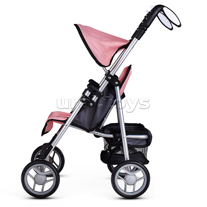 Коляска для кукол металлическая, складная, прогулочная с козырьком, с корзиной, цвет розовый