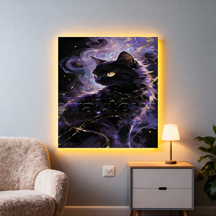 Мозаика алмазная "Черная кошка" (светится в темноте) 20*20 см.