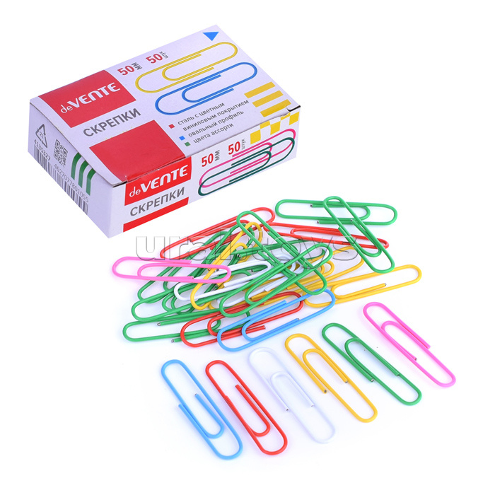 Скрепки металлические, овальные цветные 50 мм, 50 шт в картонной коробке Скрепки металлические, овальные цветные 50 мм, 50 шт в картонной коробке