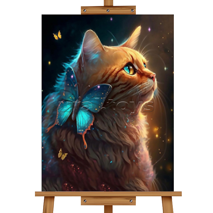 Мозаика алмазная "Рыжий кот и бабочка" 40*50см.
