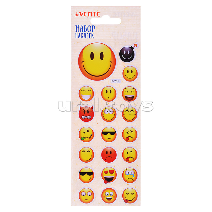Набор наклеек для творчества "Emoji" 7x17 см, объемные, многоразовые, набор 1 шт, в пластиковом пакете с блистерным подвесом, ассорти 3 дизайна