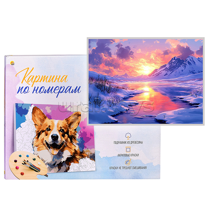 Холст с красками 22х30 по номерам "Зимний закат на реке" в коробке (16цв.) Холст с красками 22х30 по номерам "Зимний закат на реке" в коробке (16цв.)