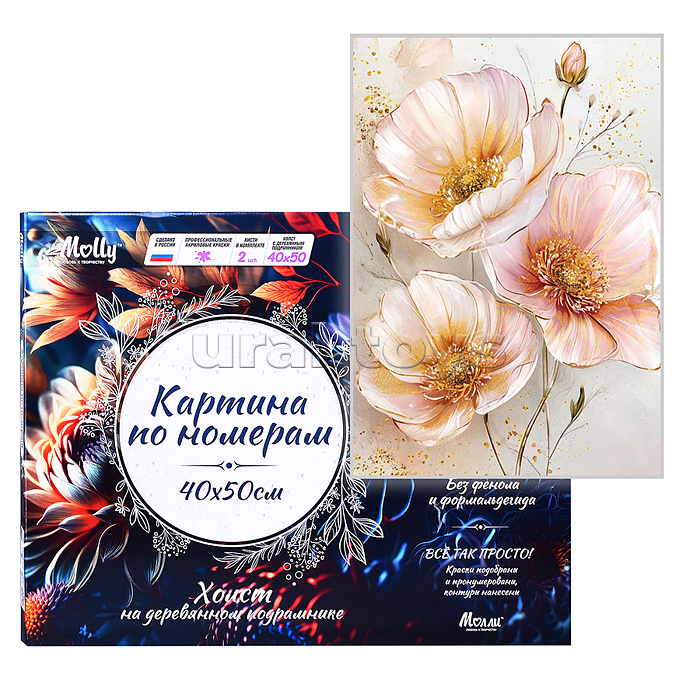 Картина по номерам 40х50 "Нежные цветы" с поталью (21 цвет)