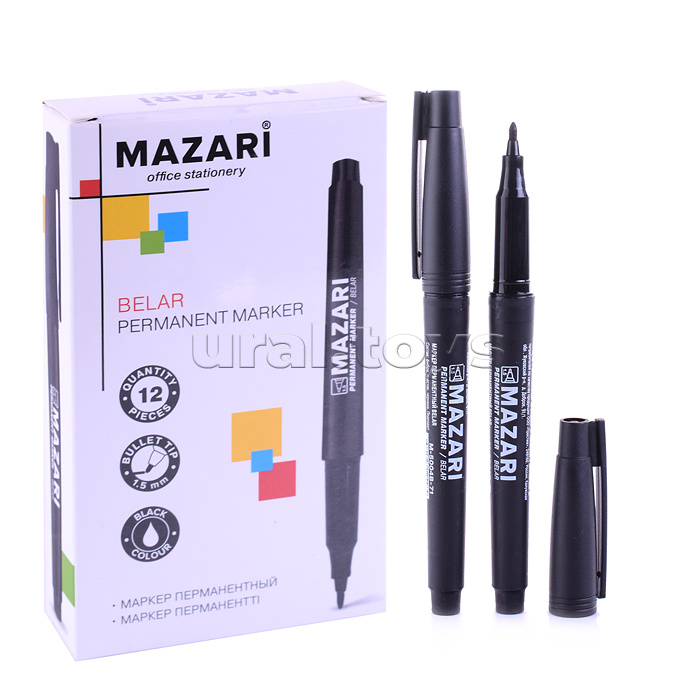 Маркер перманентный Belar, черный, пулевидный наконечник, ширина линии письма 1.5мм, картонная упаковка