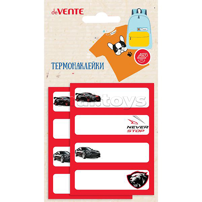 Набор именных термонаклеек на тканевой основе "Never Stop" 60x20 мм, 8 шт, в пластиковом пакете с подвесом