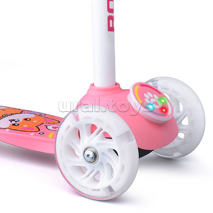 Самокат трёхколёсный ROCKET колёса световые PU, цвет розовый