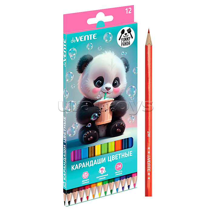 Карандаши цветные 12 цв. "Yummy Panda" 2М, диаметр грифеля 2,8 мм, шестигранные, в картонной коробке
