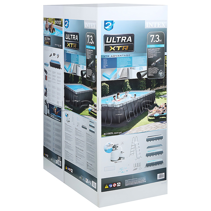 Бассейн каркаcный Ultra XTR Frame 732 х 366 х 132 см, комбинированный фильтр-насос, лестница, тент, подстилка, волейбольная сетка, набор для чистки, 26368NP INTEX
