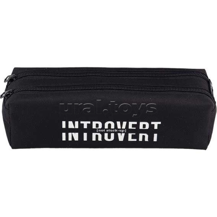 Пенал "Introvert" 21x6x6 см, плотный износостойкий полиэстер с водоотталкивающей пропиткой, 2 отделения на молнии, прямоугольный для 40 предметов, черный