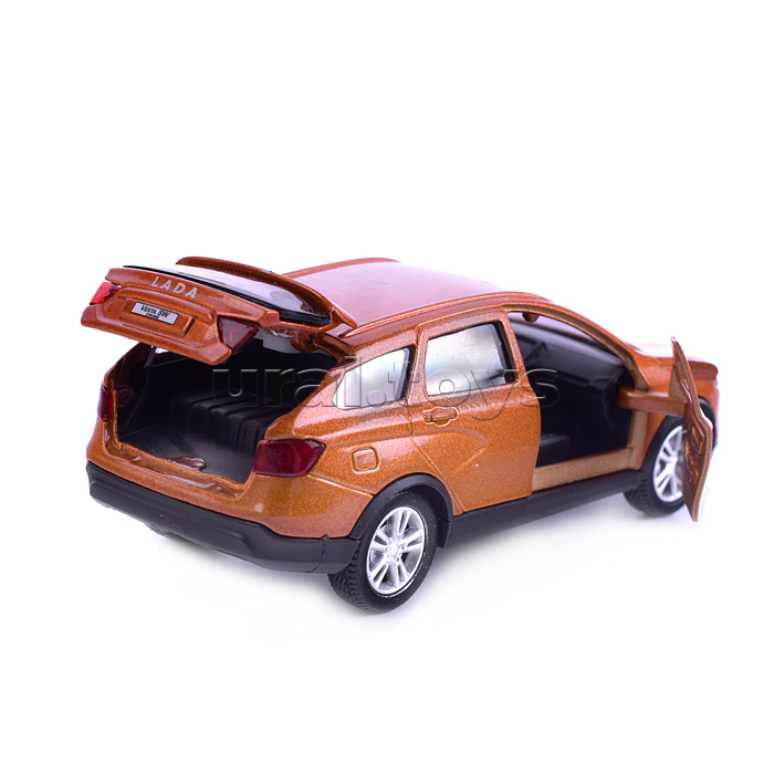 Машина металл Lada Vesta SW Cross, 12 см, (двер, багаж, золотой.)инерц, в коробке