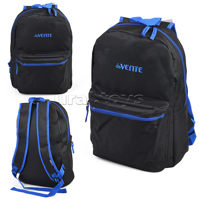 Рюкзак "Black" подростковый 40x29x17 см (14 л) 250 г, 1 отделение на молнии, 1 передний карман, черный с синим