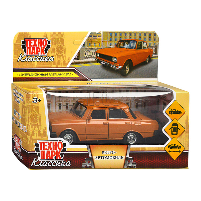 Машина металл Ретро-модель,12,5 см, (откр. дв, баг, оранжевый) инерц., в коробке