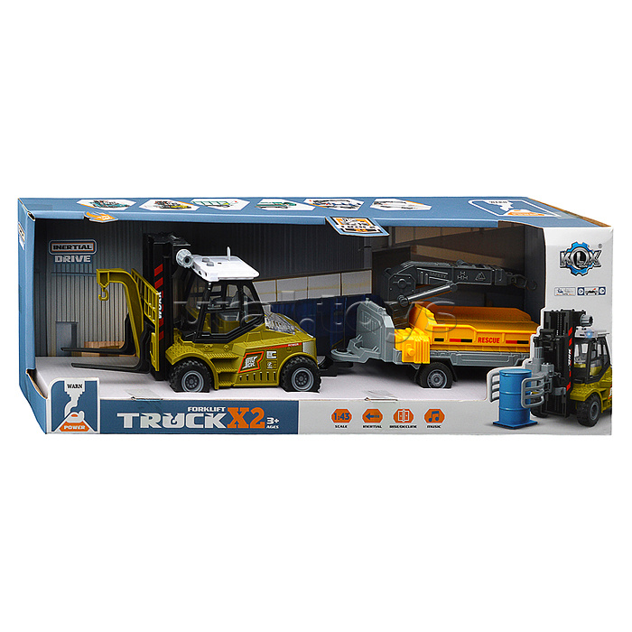 Машина "Вилочный погрузчик" с прицепом (свет, звук) в коробке