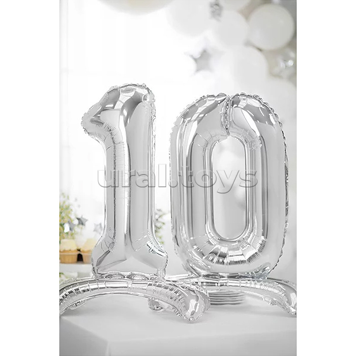 Шар (32''/81 см) Цифра на подставке, 1, Серебро, 1 шт. в уп.