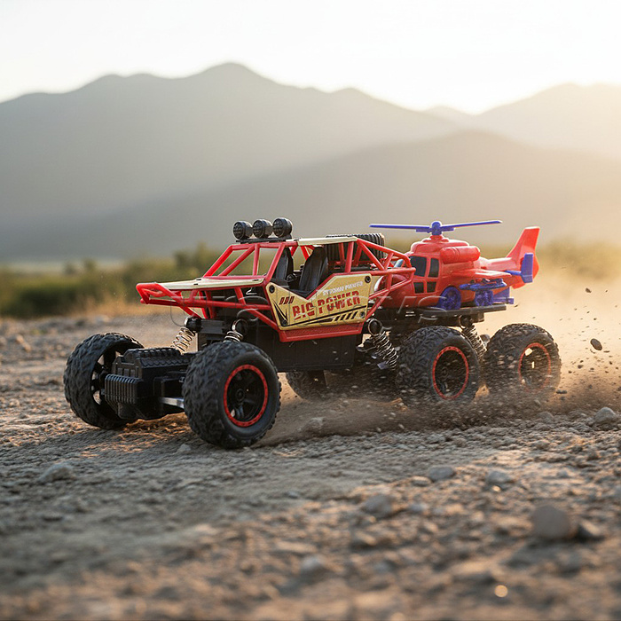 Машина "Багги" с вертолетом р/у, 27 MHz (свет, звук, USB) в коробке