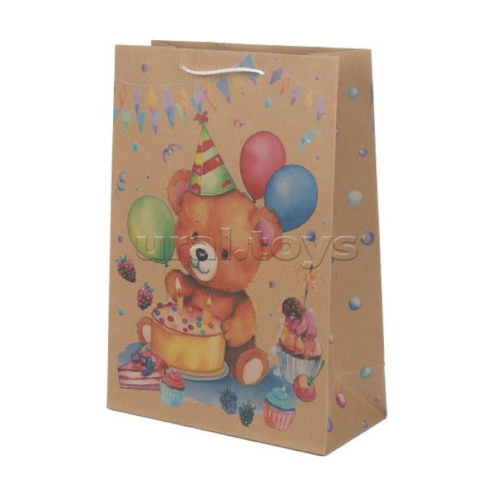 Пакет подарочный крафт ML, Мишка,140 гр/м2