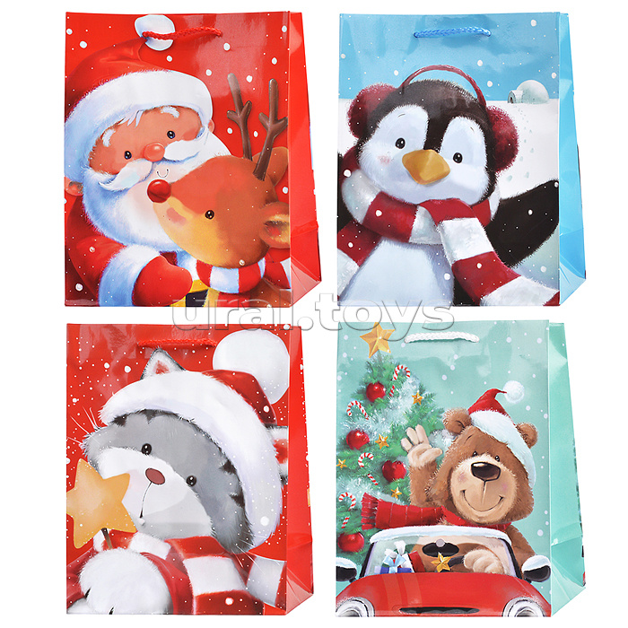 Пакет подарочный новогодний, "Christmas Animals" 18х10х23 см, ассорти, Золотая сказка