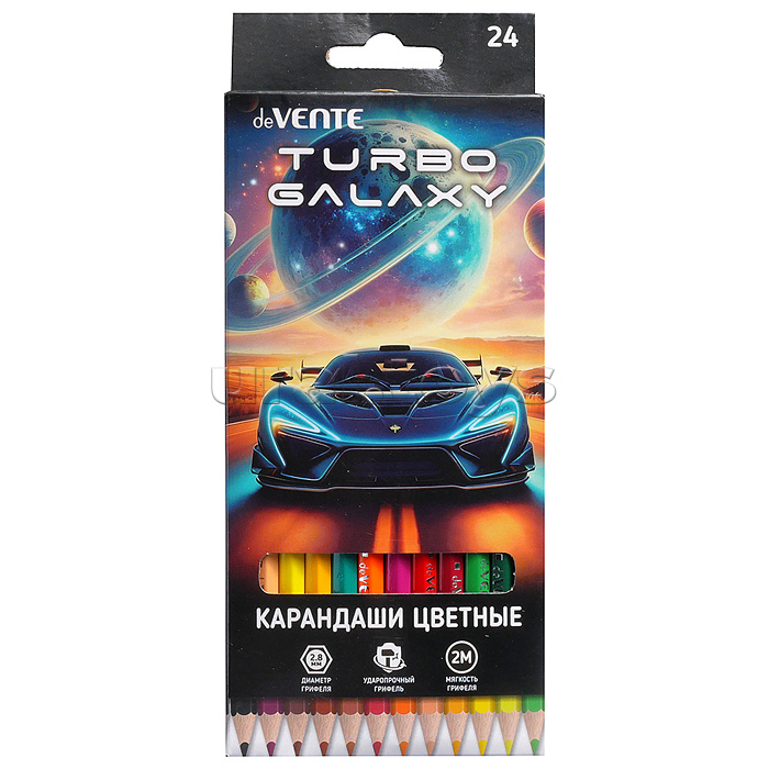 Карандаши цветные "Turbo Galaxy" 24 цвета, 2М, диаметр грифеля 2,8 мм, шестигранные, в картонной коробке