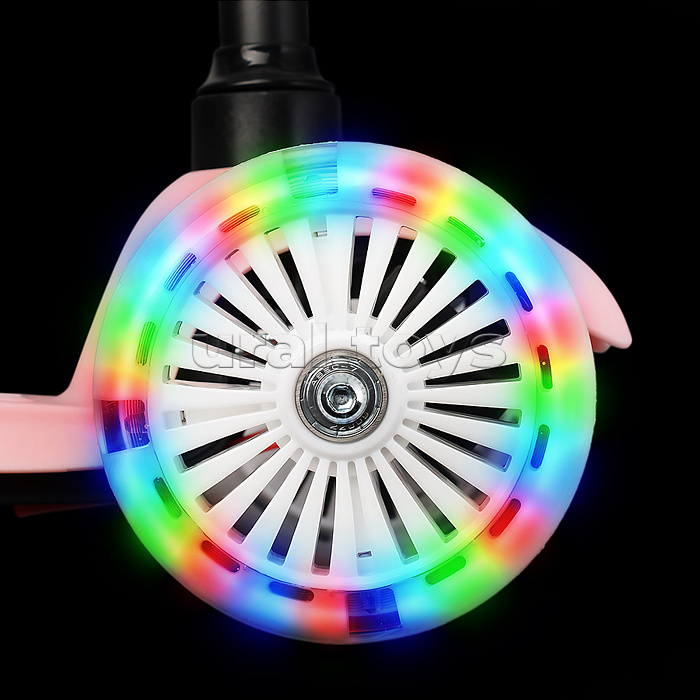 Самокат 3-х колесный ROCKET,колеса PU со светом, светящаяся стойка, ABEC 7, розовый